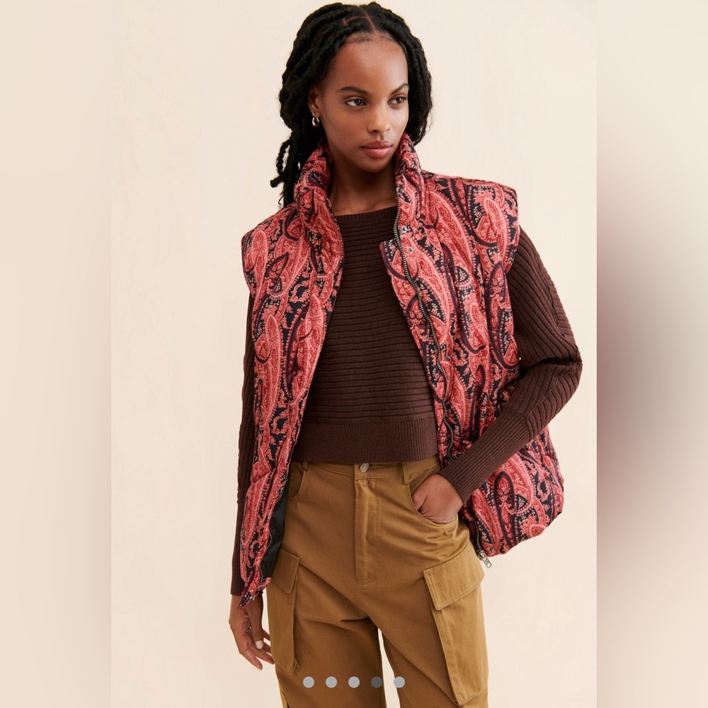 Free People Oversized Paisley Patterned Puffer Vest, Large